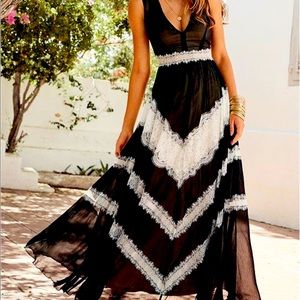 Venus Lace Inset V Neck Maxi Dress